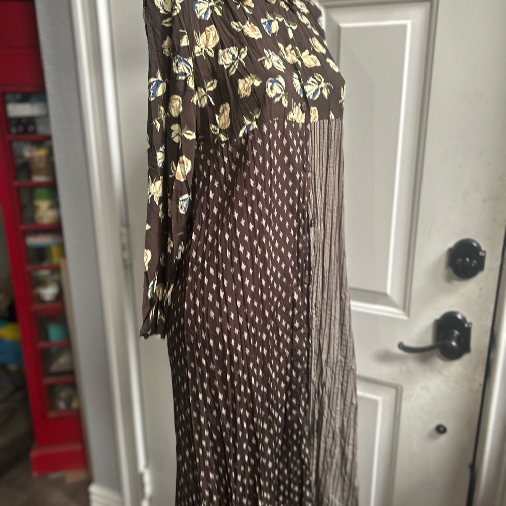 Vintage United Colors Of Benetton Brown Floral Long Sleeve Dress Sz 38 - Picture 15 of 16